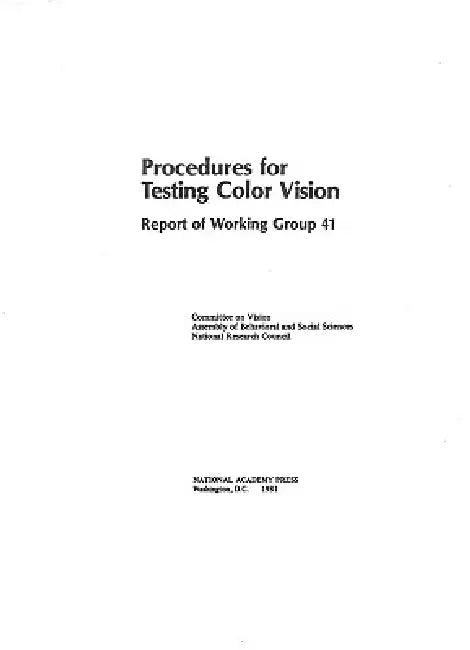 Procedures for Testing Color Vision (English, National Research Council | Division of Behavioral, Social Scienc | Commission on Behavioral, Social Scie)
