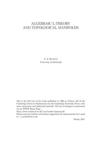 Algebraic L-Theory and Topological Manifolds (English, A. A. Ranicki)
