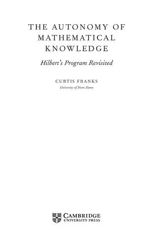 The Autonomy of Mathematical Knowledge (English, Curtis Franks)
