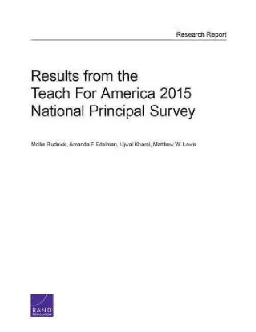 Results from the Teach for America 2015 National Principal Survey (English, Mollie Rudnick | Amanda F. Edelman | Ujwal Kharel)