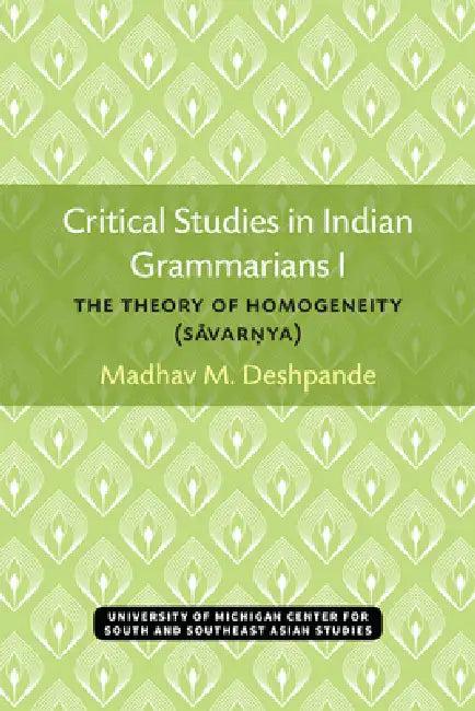 Critical Studies in Indian Grammarians I (English, Madhav Deshpande)