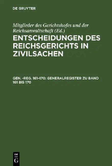 Generalregister Zu Band 161 Bis 170 (English, H. Schock)
