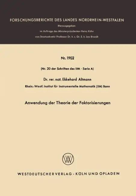 Anwendung der Theorie der Faktorisierungen (English, Ekkehard Altmann | Ekkehard Altmann)