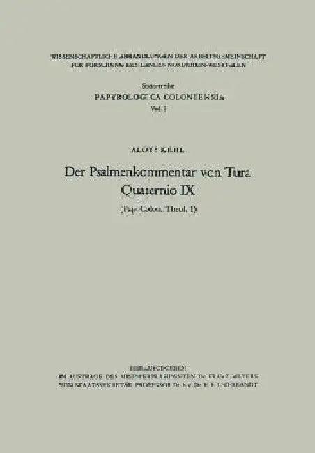 Der Psalmenkommentar Von Tura (English, Aloys Kehl)