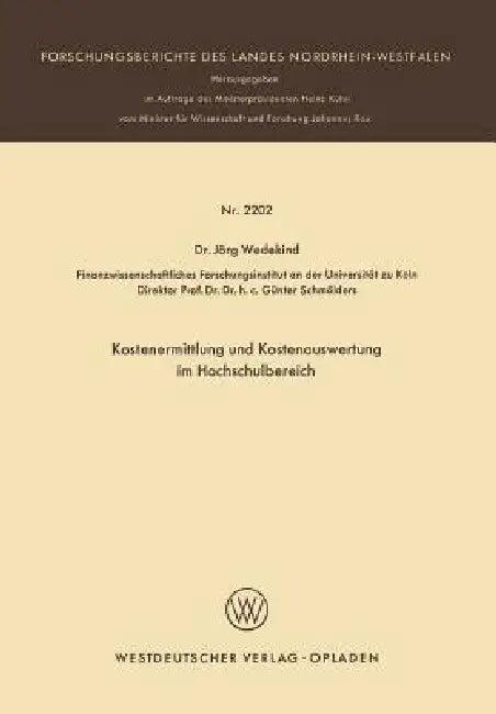 Kostenermittlung Und Kostenauswertung Im Hochschulbereich (English, Jörg Wedekind)