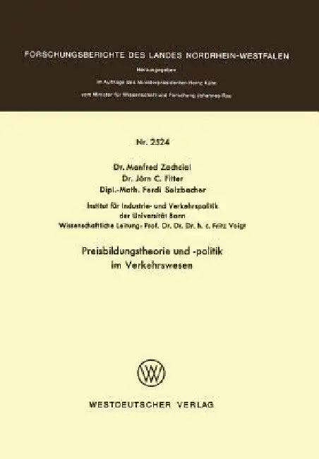 Preisbildungstheorie Und -Politik Im Verkehrswesen (English, Manfred Zachcial)