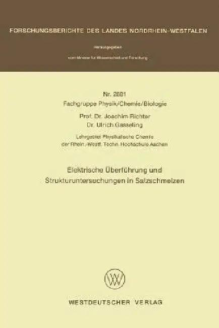 Elektrische Überführung Und Strukturuntersuchungen in Salzschmelzen (English, Joachim Richter)