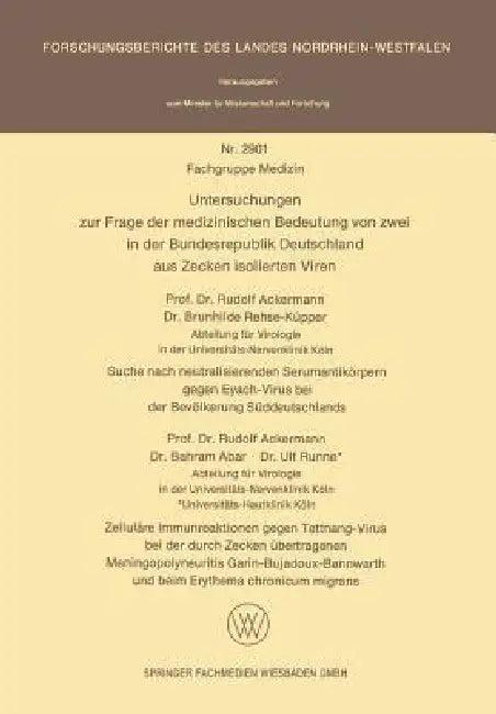 Untersuchungen Zur Frage Der Medizinischen Bedeutung Von Zwei in Der Bundesrepublik Deutschland Aus (English, Rudolf Ackermann | Brunhilde Rehse-Küpper)