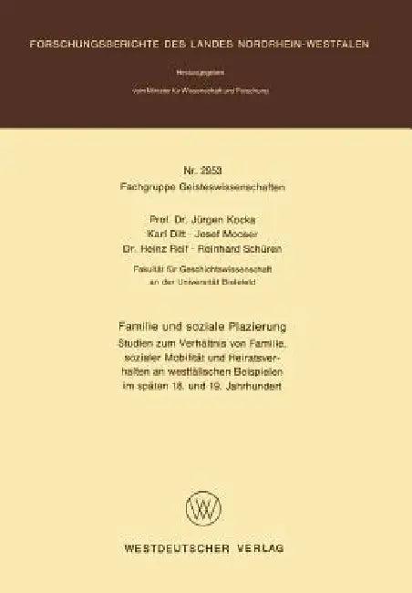 Familie Und Soziale Plazierung (English, Jürgen Kocka)