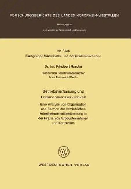 Betriebsverfassung Und Unternehmenswirklichkeit (English, Friedbert Rancke)