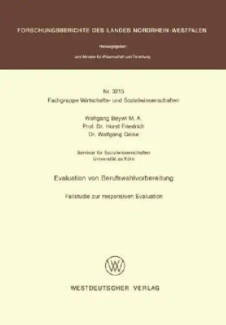 Evaluation Von Berufswahlvorbereitung (English, Wolfgang Beywl)