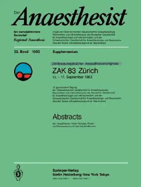 Zentraleuropôischer Anaesthesiekongress Zak 83 Zürich (English, E. R. Schmidt | G. Haldemann | G. Kreienbühl)