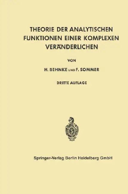 Theorie der Analytischen Funktionen Einer Komplexen Veränderlichen (English, Friedrich Sommer | Heinrich Behnke)