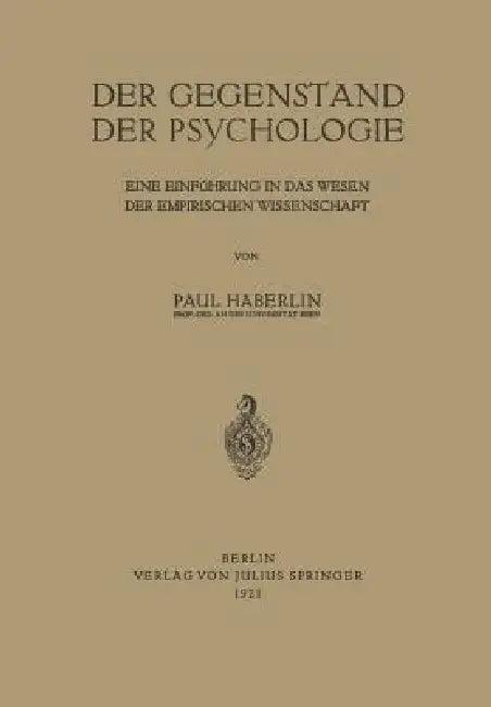 Der Gegenstand Der Psychologie (English, Paul Häberlin)