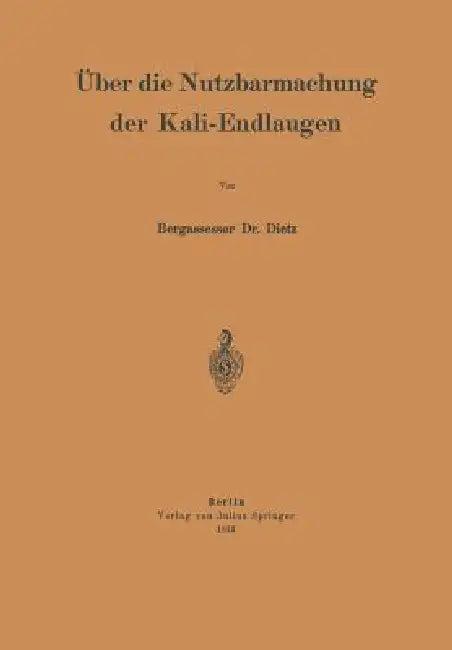 Über Die Nutzbarmachung Der Kali-Endlaugen (English, Na Dietz)