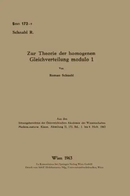 Zur Theorie der homogenen Gleichverteilung modulo 1 (English, Roman Schnabl)
