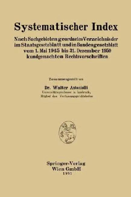 Systematischer Index (English, Walter Antoniolli)