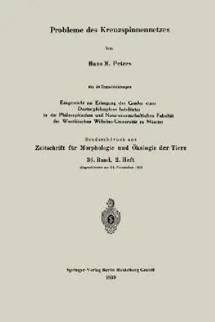 Probleme Des Kreuzspinnennetzes (English, Hans M. Peters)
