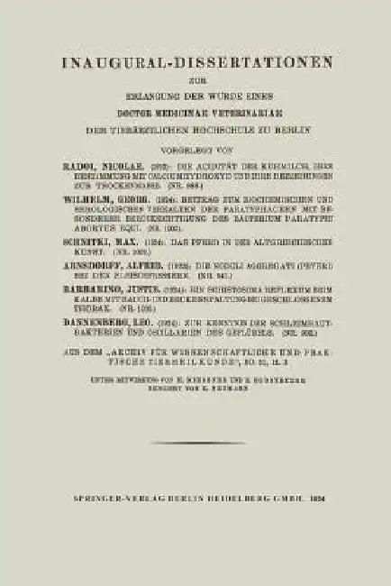 Inaugural-Dissertationen Zur Erlangung Der Würde Eines Doctor Medicinae Veterinariae Der Tierärztlic (English, Nicolae Radoi)