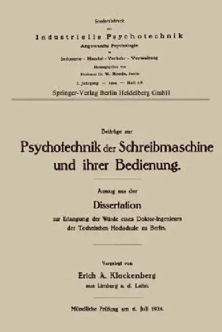 Beiträge Zur Psychotechnik Der Schreibmaschine Und Ihrer Bedienung (English, Erich Alexander Klockenberg)