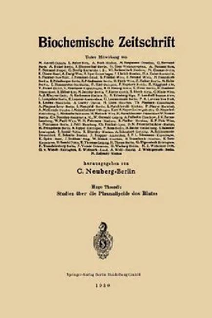 Studien Über Die Plasmalipoide Des Blutes (English, Hugo Theorell)