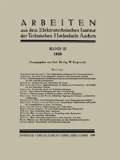 Arbeiten Aus Dem Elektrotechnischen Institut Der Technischen Hochschule Aachen (English, W. Rogowski)