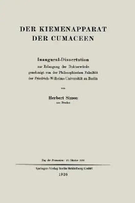 Der Kiemenapparat Der Cumaceen (English, Herbert Simon)