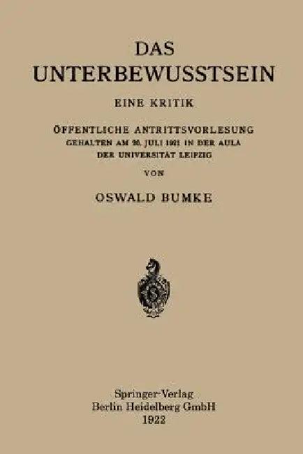 Das Unterbewusstsein (English, Oswald Bumke)