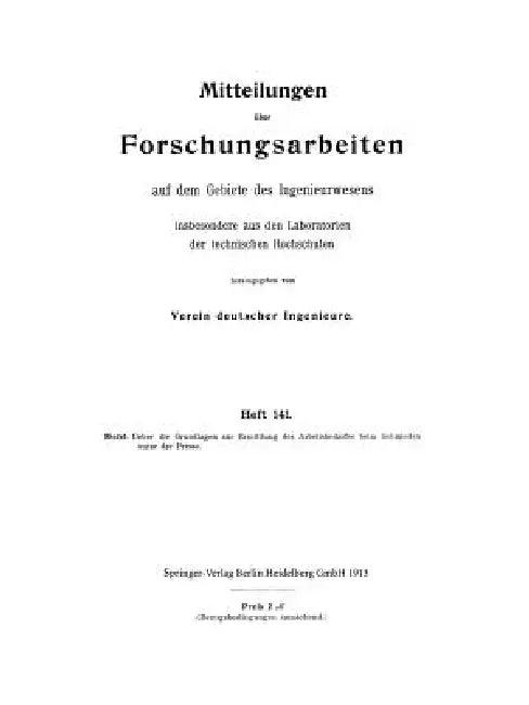Mitteilungen Über Forschungsarbeiten (English, Friedrich Riedel)