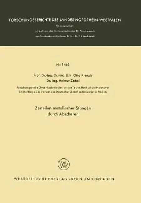 Zerteilen Metallischer Stangen Durch Abscheren (English, Otto Kienzle)