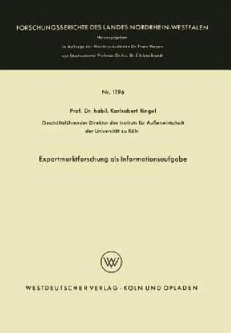Exportmarktforschung ALS Informationsaufgabe (English, Karl Robert Ringel)