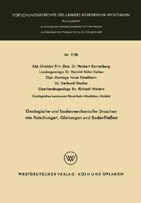 Geologische Und Bodenmechanische Ursachen Von Rutschungen, Gleitungen Und Bodenfließen (English, Herbert Karrenberg | Harald Kühn-Velten | Horst Schellhorn)