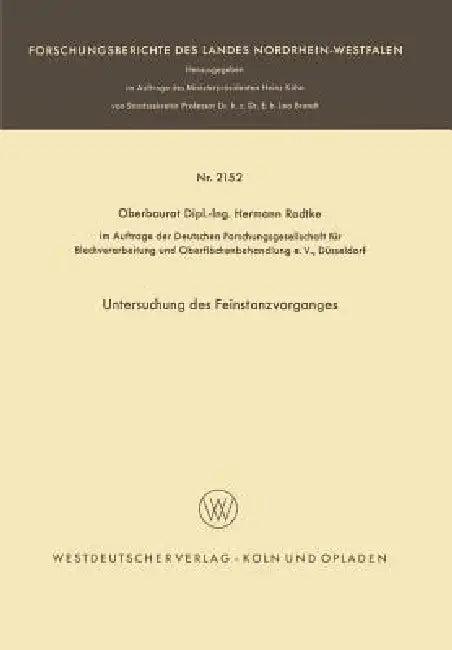 Untersuchung Des Feinstanzvorganges (English, Hermann Radtke)