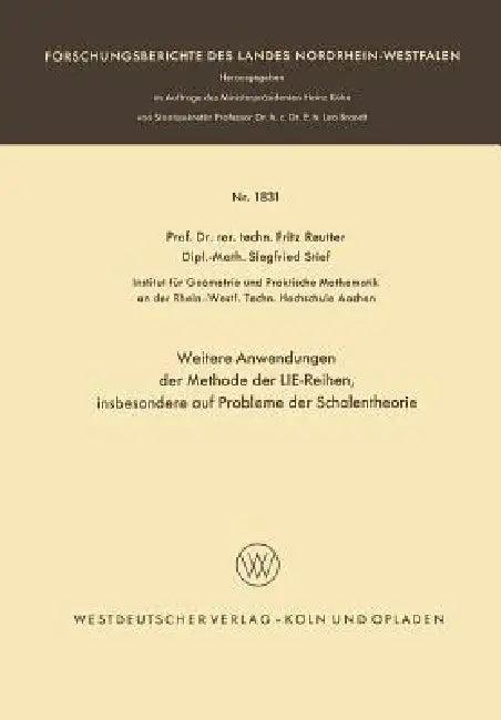 Weitere Anwendungen Der Methode Der Lie-Reihen (English, Fritz Reutter | Siegfried Stief)
