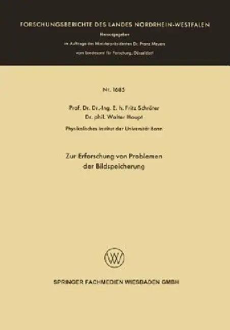 Zur Erforschung Von Problemen Der Bildspeicherung (English, Fritz Schröter)