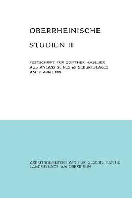 Oberrheinische Studien Band III (English, Alfons Schäfer)
