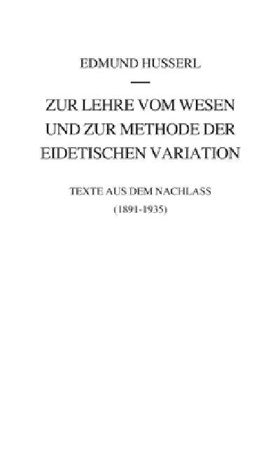 Zur Lehre Vom Wesen Und Zur Methode Der Eidetischen Variation (English, Dirk Fonfara | Edmund Husserl)