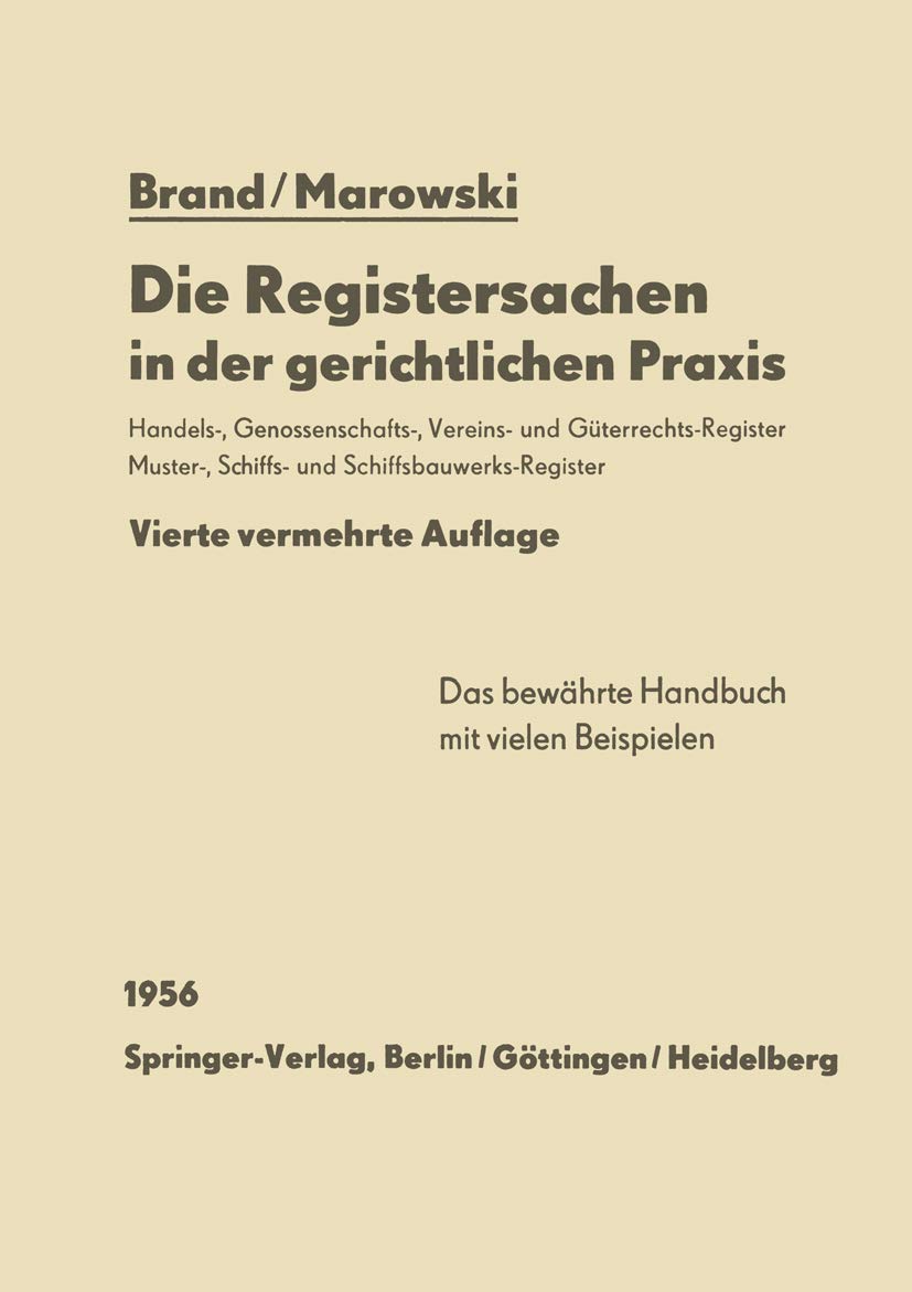 Die Registersachen in Der Gerichtlichen PRAXIS (English, Arthur Brand | V. Marowski | Viktor Marowski) - Image 2 - GlowMirror