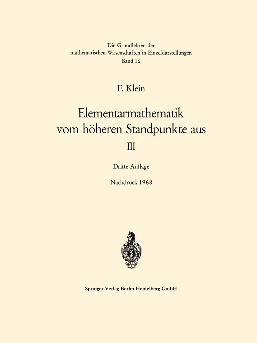 Elementarmathematik Vom Höheren Standpunkte Aus, III (English, Felix Klein | F. Seyfarth | C. H. Müller) - Image 2 - GlowMirror