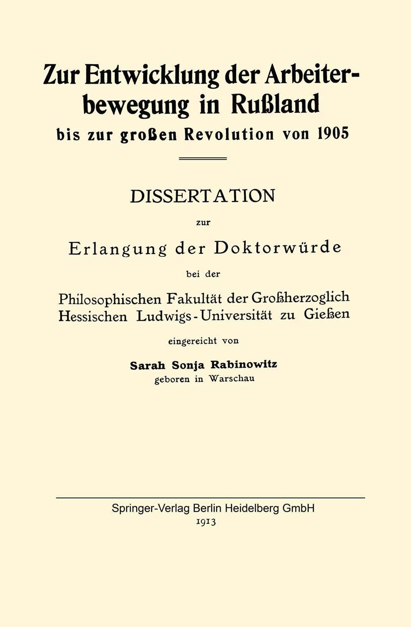 Zur Entwicklung Der Arbeiterbewegung in Rußland Bis Zur Großen Revolution Von 1905 (English, Sarah Sonja Rabinowitz) - Image 2 - GlowMirror