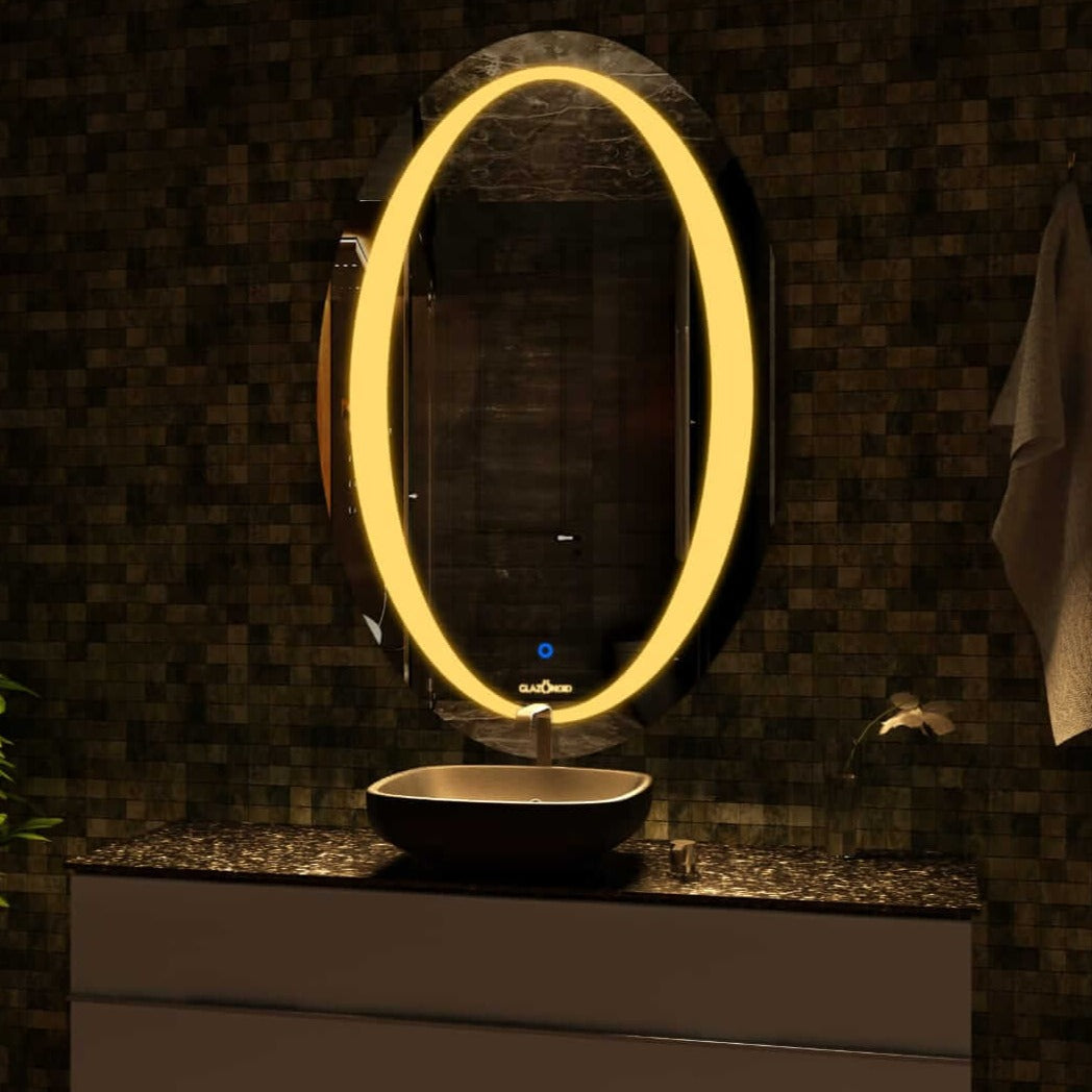 Oval Fairy Tale LED Wall Mirror with Customizable Lighting | Touch & Motion Sensors | Copper-Free Glass | Multiple Sizes & Finishes