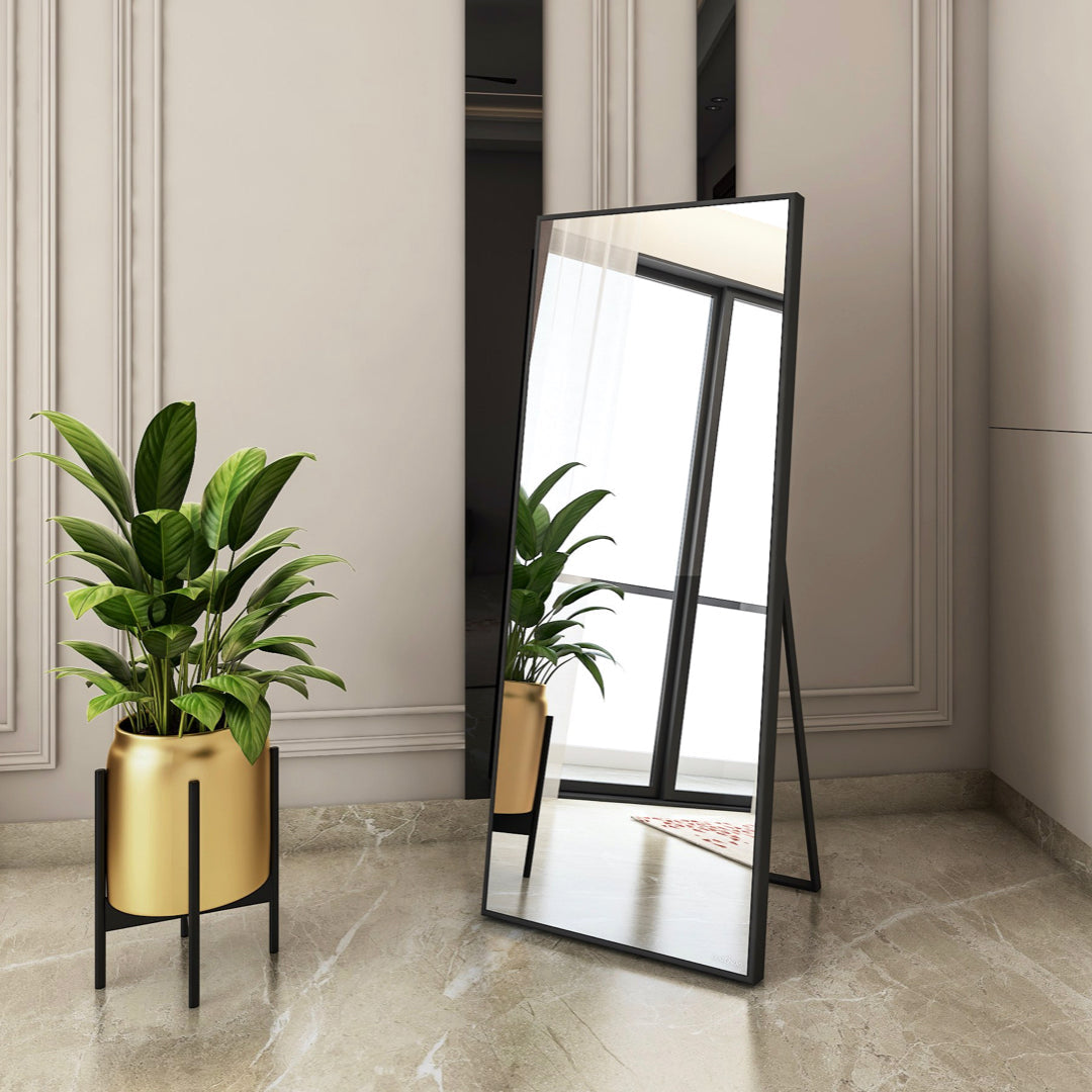 Full Length Standing Mirror with Stainless Steel Frame | Free-Standing Floor Mirror | Modern Tall Dressing Mirror | Multiple Sizes & Finishes