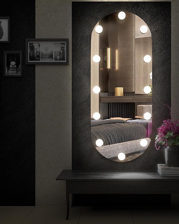Capsule-Shaped Hollywood Mirror with LED Bulbs | Borderless Design | Touch/Plug-and-Play Controls | Multiple Sizes