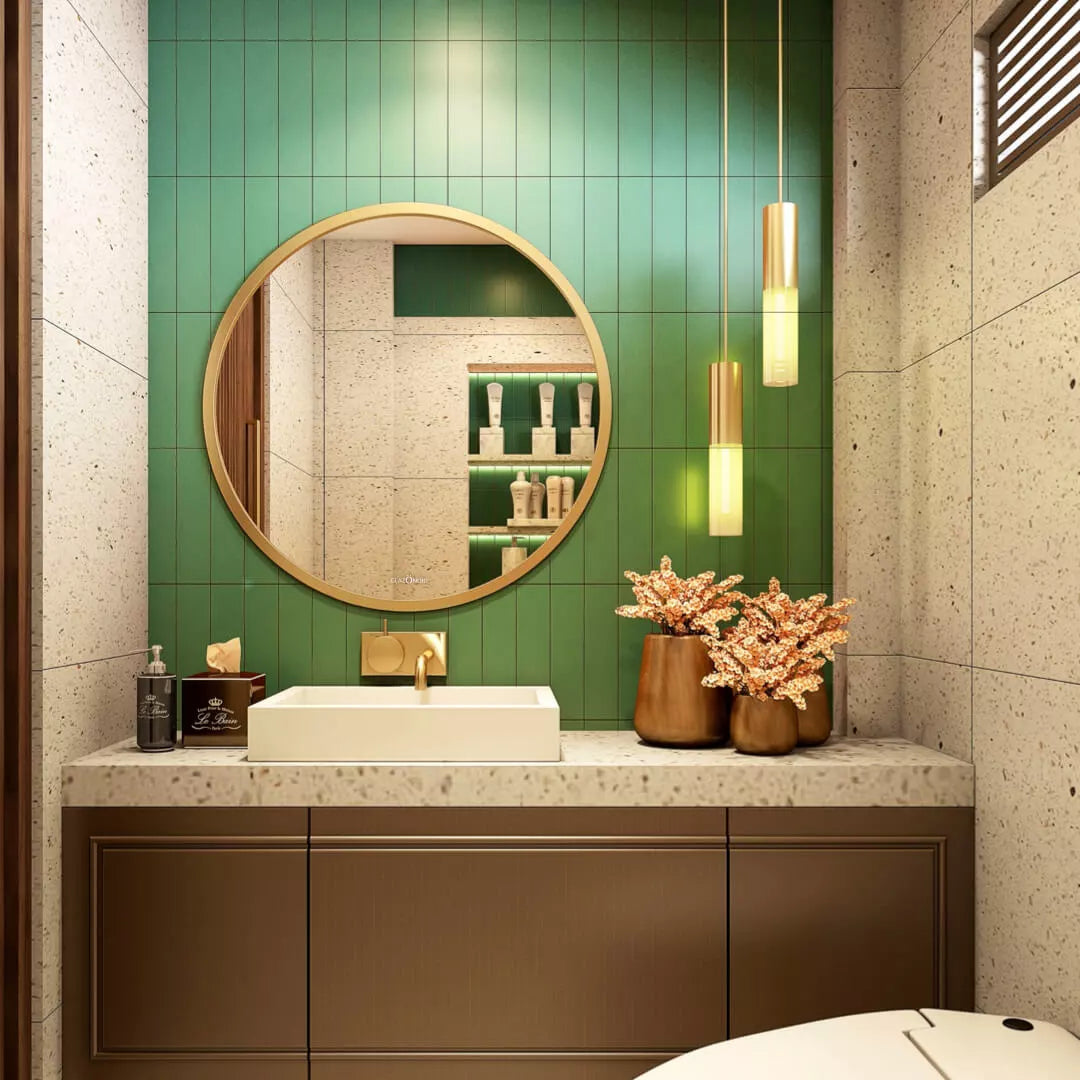 Round Stainless Steel Wall Mirror with PVD Coated Golden Frame | Modern Decorative Mirror for Home