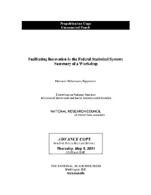 Facilitating Innovation in the Federal Statistical System (English, National Research Council | Division of Behavioral, Social Scienc | Committee on National Statistics)