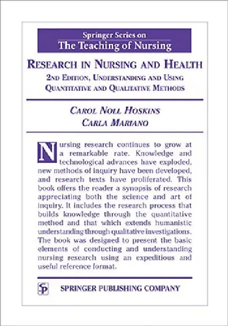 Research in Nursing and Health (English, Carol Noll Hoskins | Carla Edd Mariano)