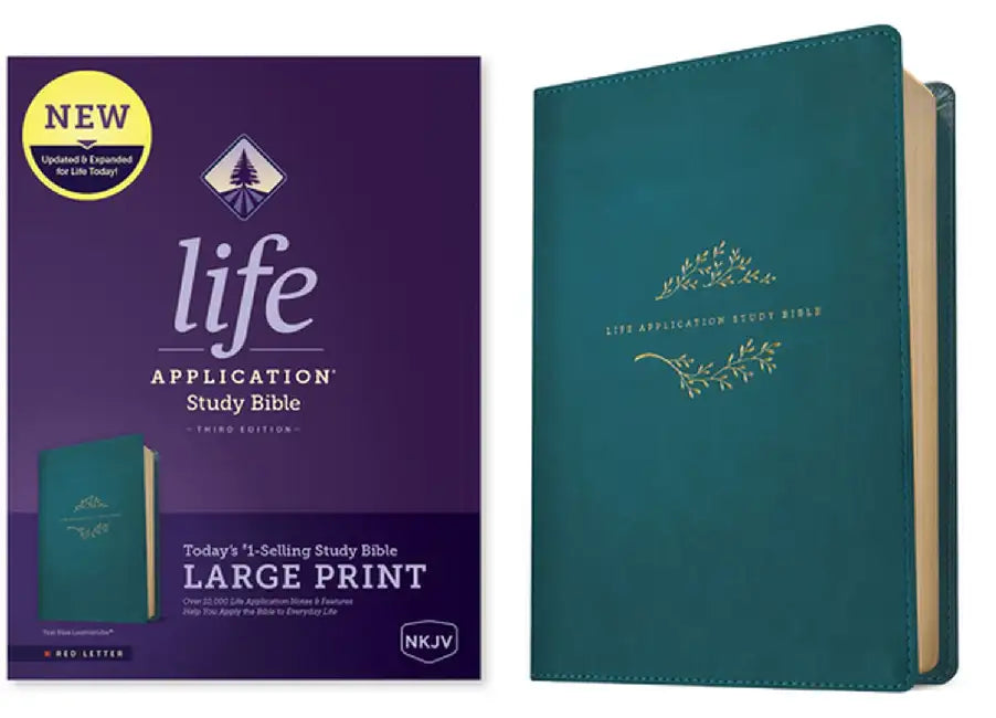 NKJV Life Application Study Bible Third Edition Large Print (Red Letter Leatherlike Teal Bl (English, Tyndale)