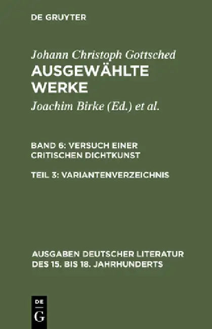 Variantenverzeichnis (English, Johann Christoph Gottsched | Joachim Birke | Brigitte Birke)