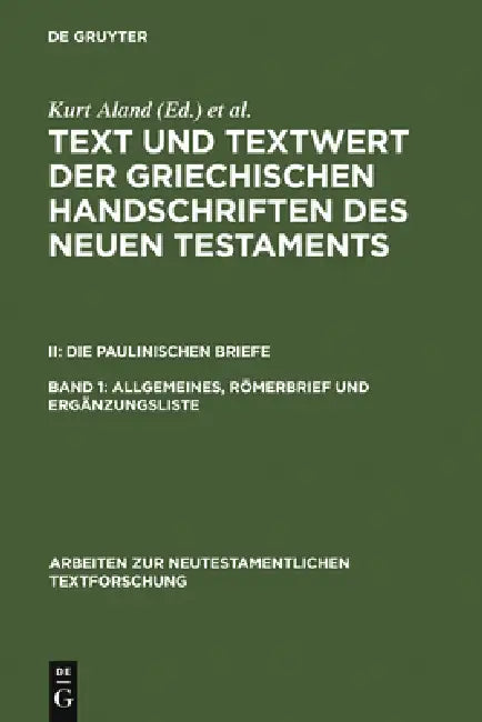 Allgemeines, Römerbrief Und Ergänzungsliste (English, Kurt Aland)