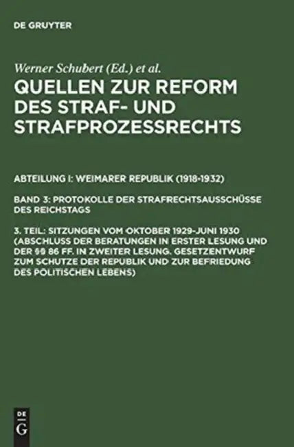 Sitzungen Vom Oktober 1929-Juni 1930 (Abschlu Der Beratungen in Erster Lesung Und Der 86 Ff. in Zwei (English, Werner Schubert)